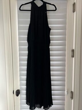 White House Black Market Black Halter Pleated Maxi Dress